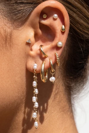 18K Gold Dipped Pearl Stud And Hoop Earrings Set