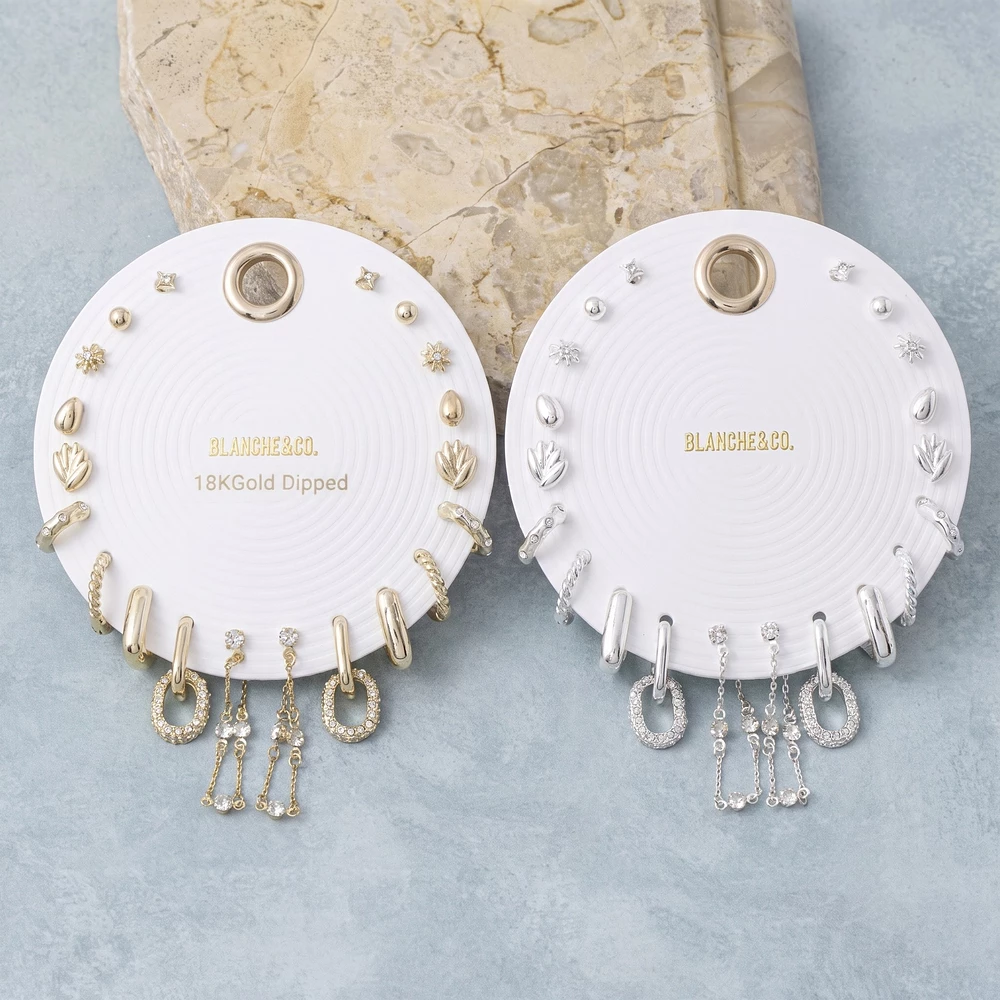 18K Gold Dipped Pave Link Drop Ten Pair Earrings Set
