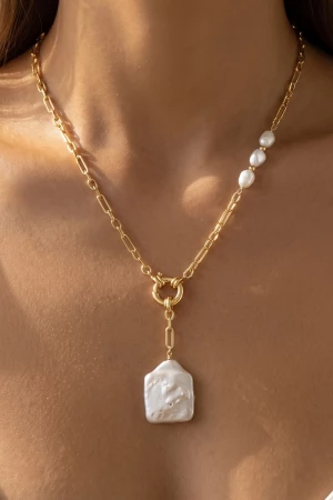 Freshwater Pearl Toggle Ring Chain Necklace