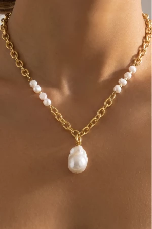Baroque Pearl Drop Chunky Chain Necklace