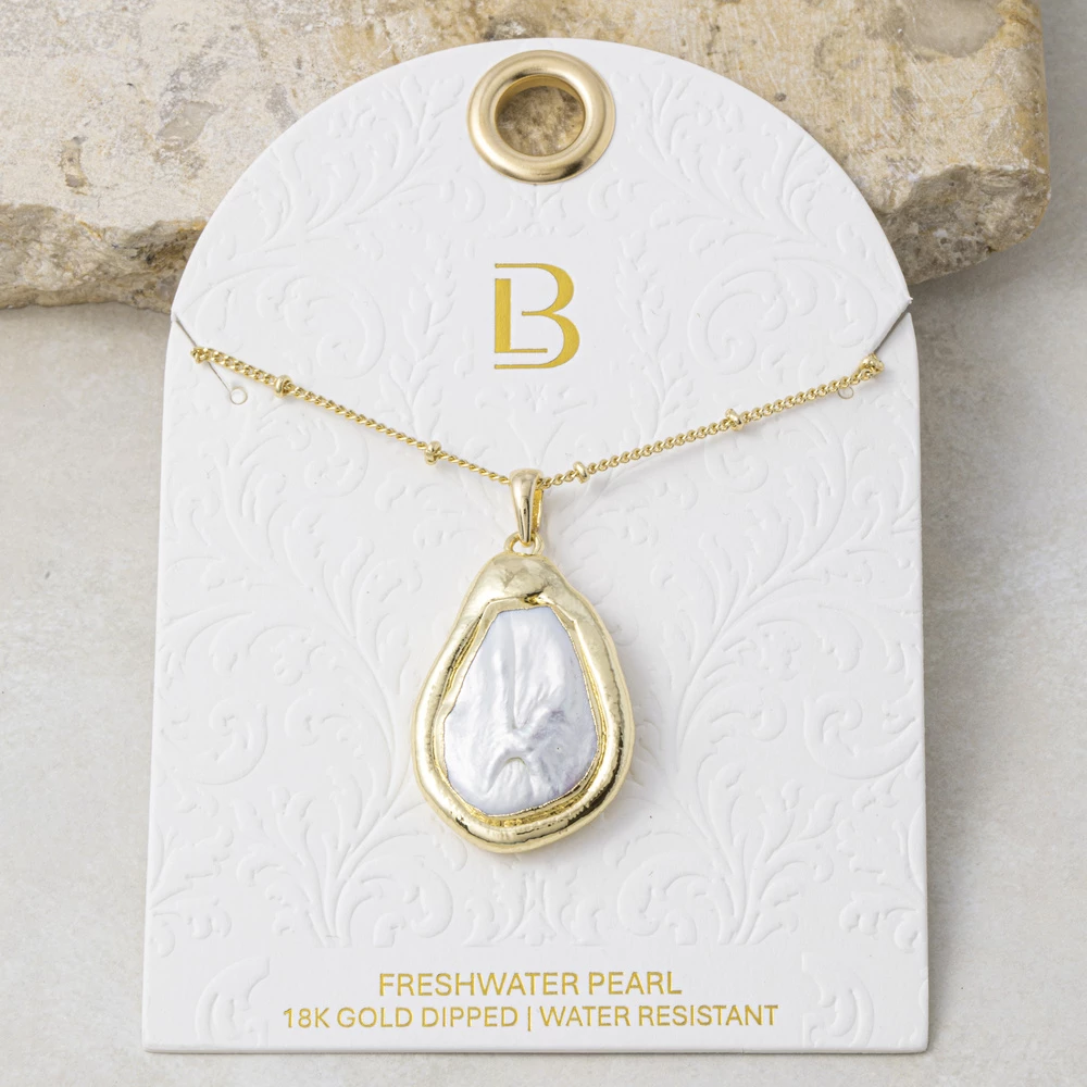 18K Gold Dipped Teardrop Pearl Pendant Necklace