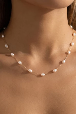 Dainty Pearl Station Chain Necklace