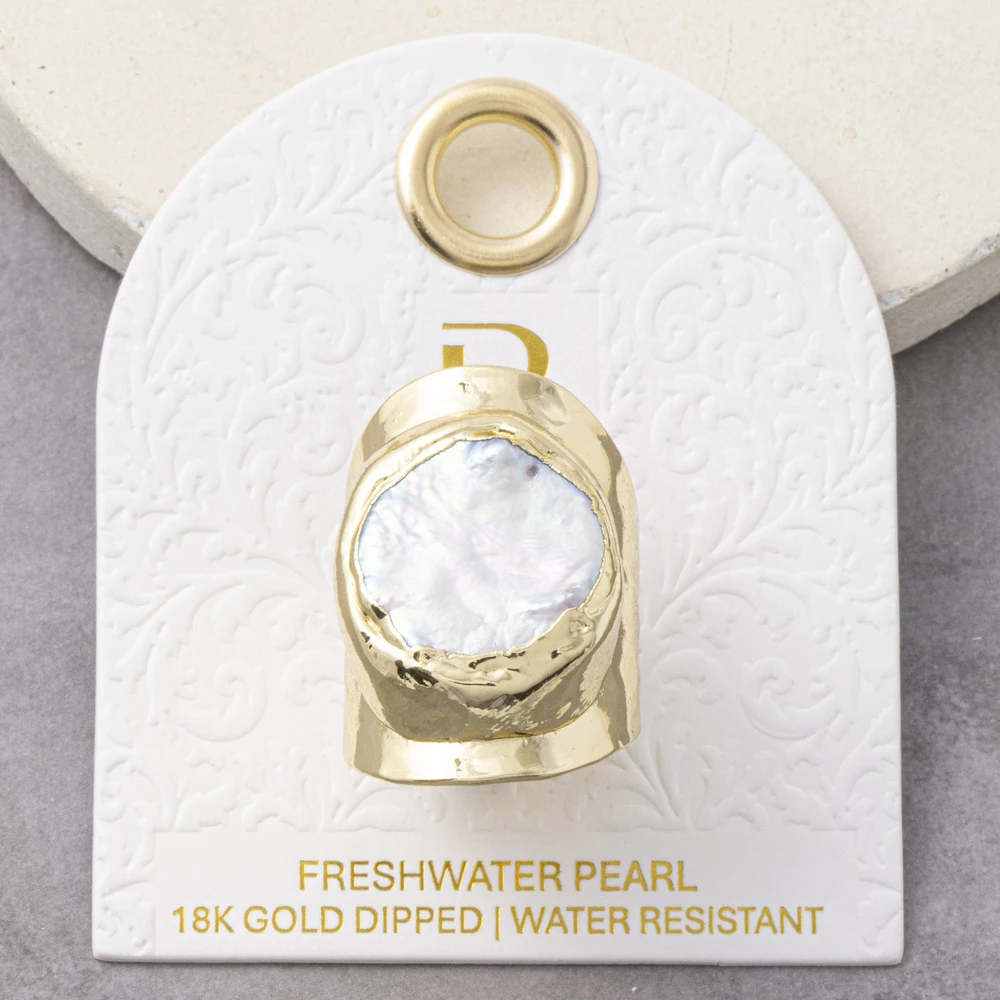 18K Gold Dipped Coin Pearl Cigar Band Ring