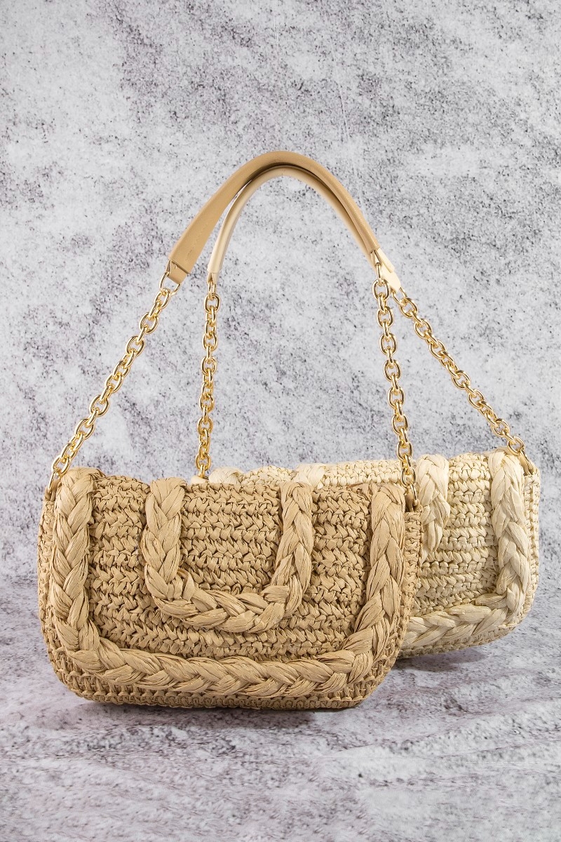 Woven Raffia Flap Shoulder Bag