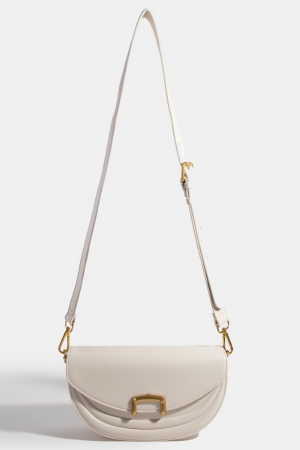 Buckle Closure Crescent Leather Hand Bag