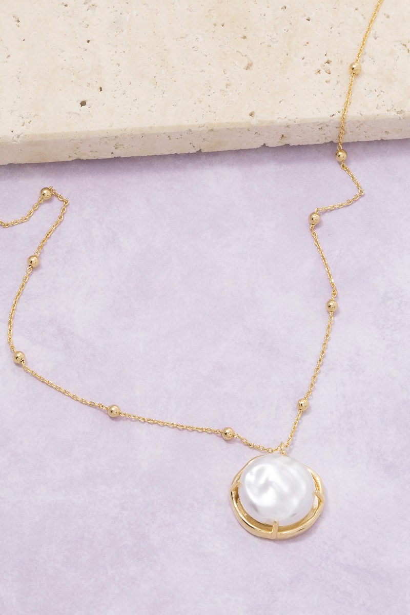 Gold Dipped Pearl Coin Pendant Necklace