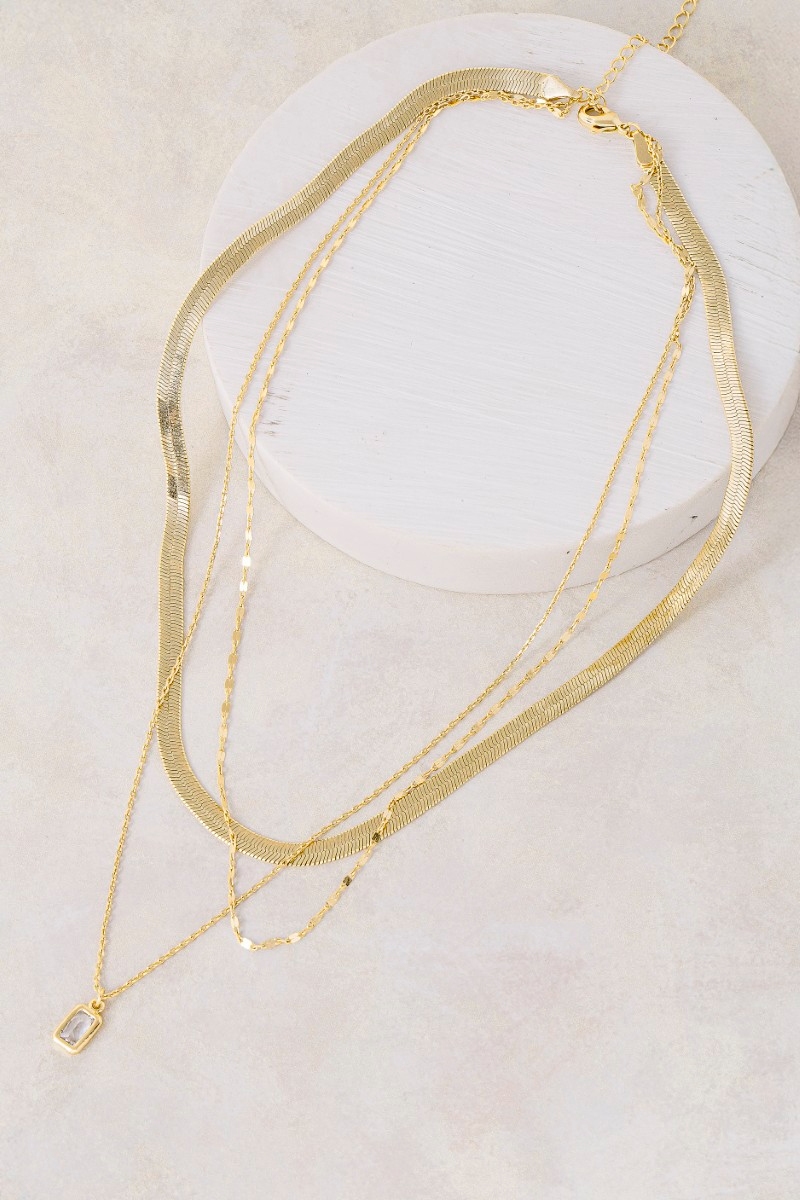 Assorted Three Layered Cz Charm Chain Necklace