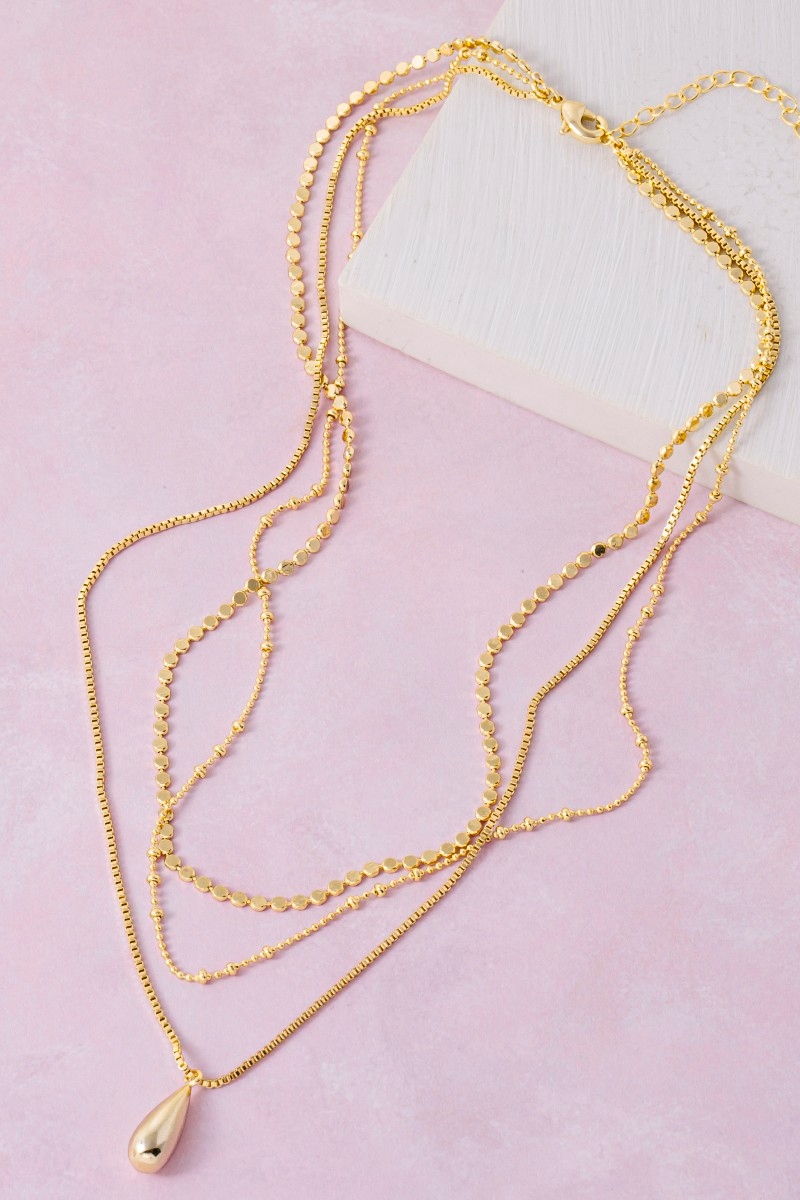 Triple Layered Chain Teardrop Pendant Necklace