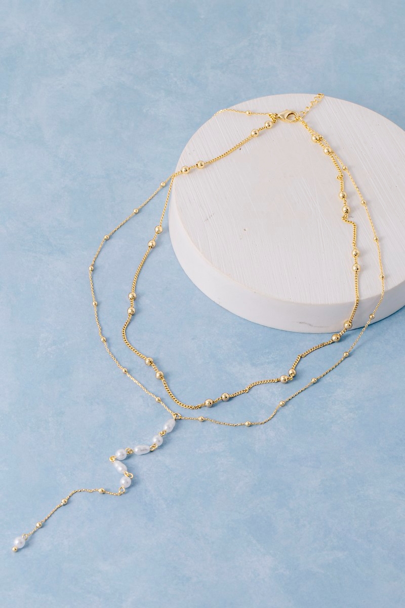 Mini Pearls Layered Y Chain Necklace