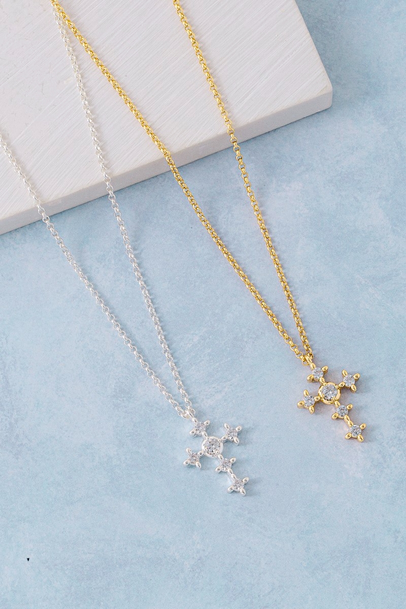 Cz Studded Cross Pendant Necklace