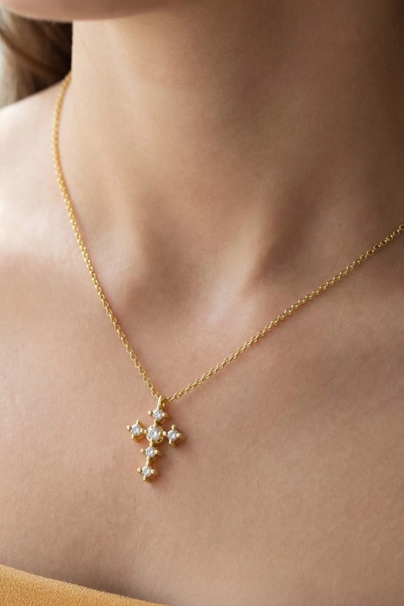 Cz Studded Cross Pendant Necklace