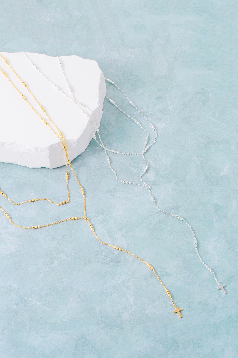 Dainty Layered Mini Cross Pendant Y Necklace