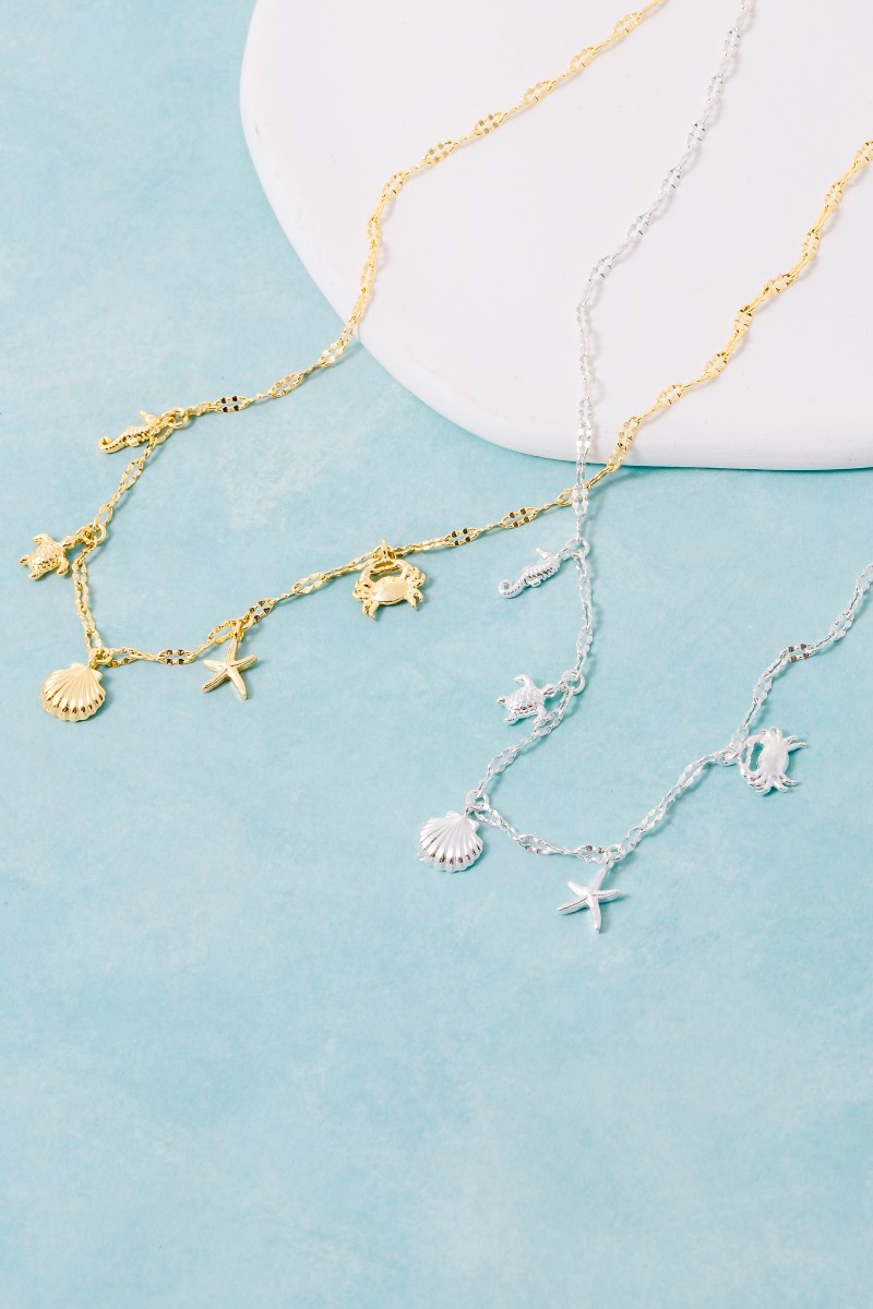 Gold Dipped Sea Life Charms Pendant Necklace