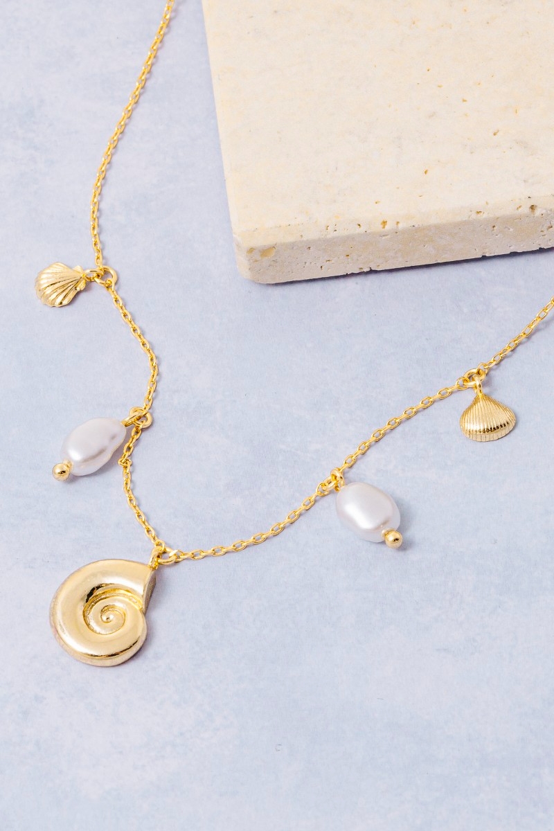 Gold Dipped Sea Life Pearl Charms Pendant Necklace