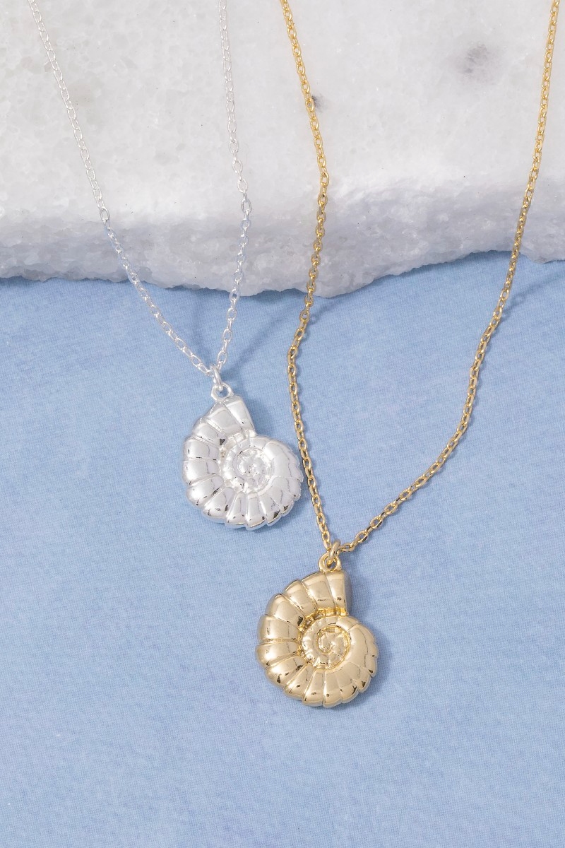 Gold Dipped Spiral Shell Pendant Necklace