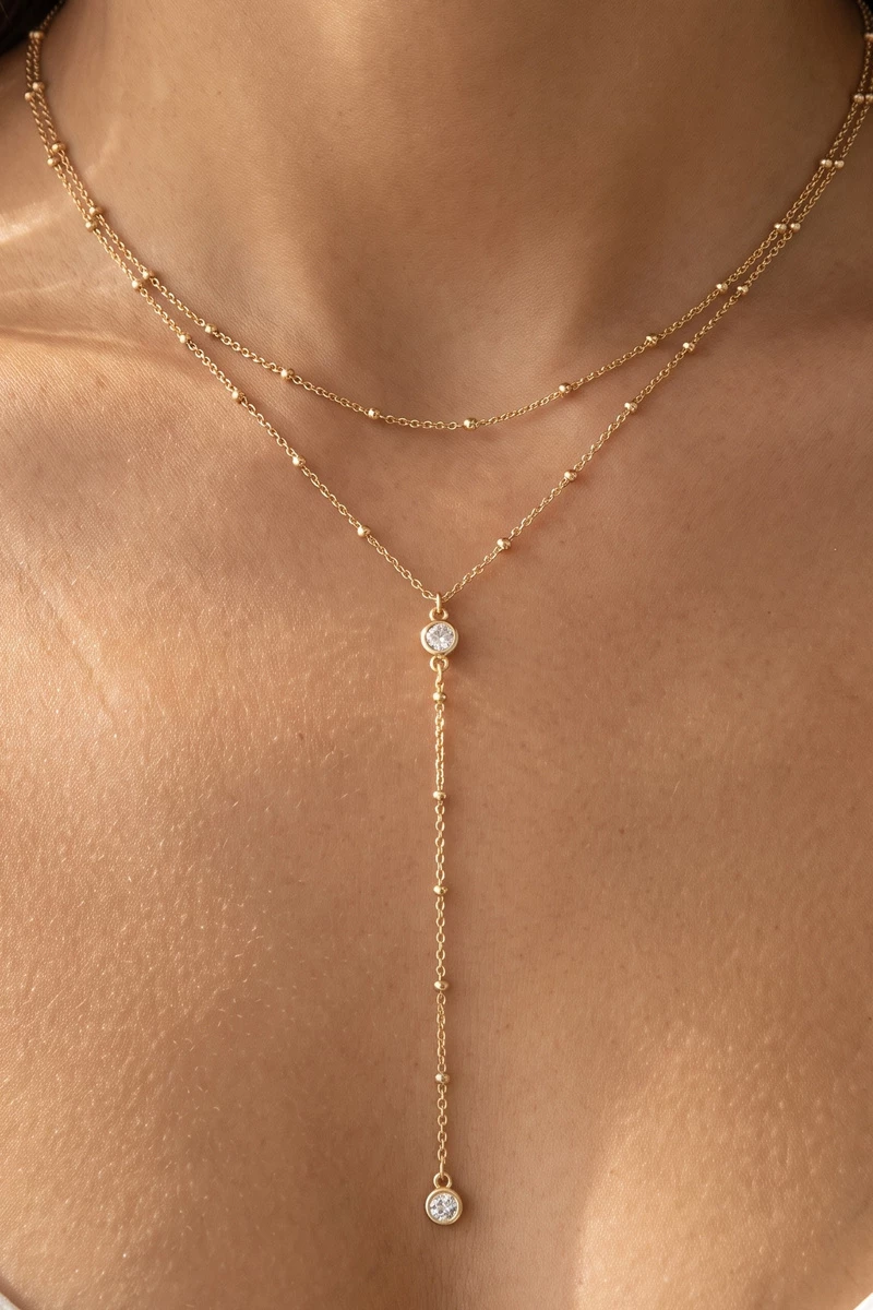 Layered Bezel Cz Station Chain Y Necklace