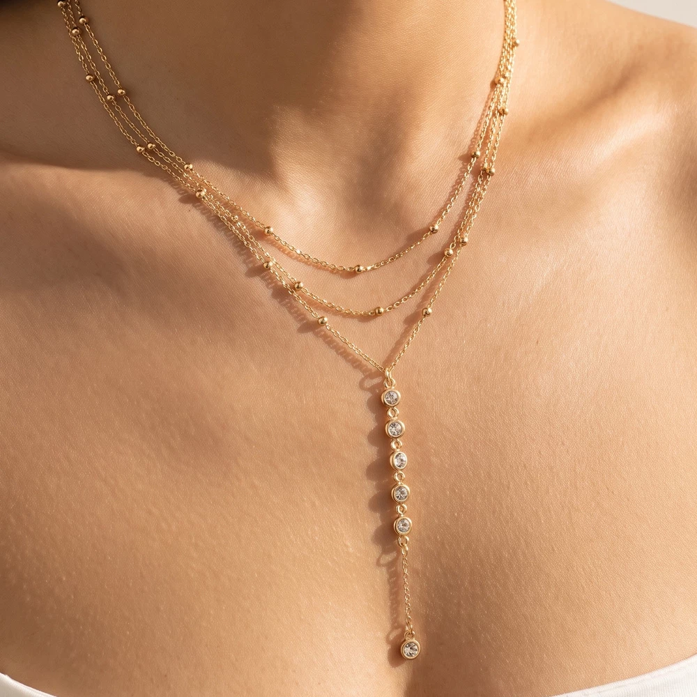 Dainty Layered Cz Station Lariat Necklace