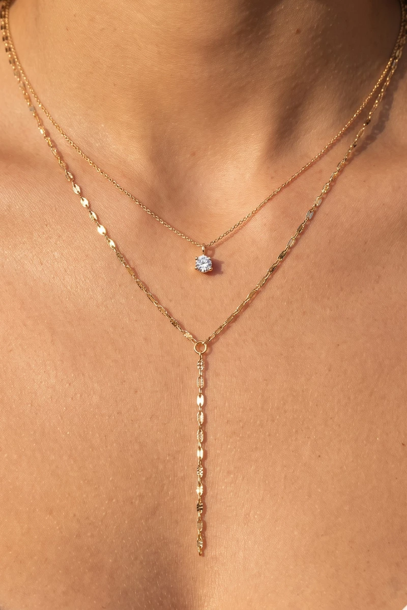 Layered Prong Set Solitaire Cz Y Necklace