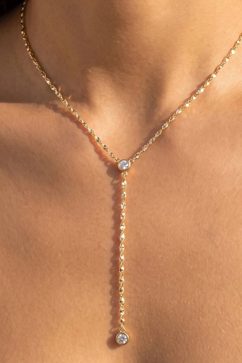 Mirror Chain Bezel Cz Drop Y Necklace