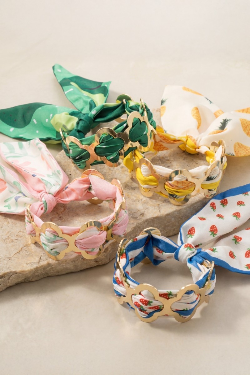 Metallic Clover And Bandana Cuff Bracelet