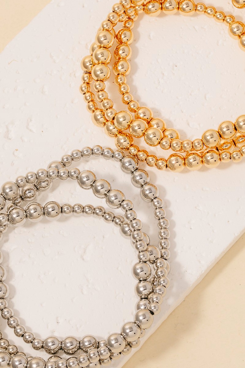 Simple Metallic Beaded Bracelet Set