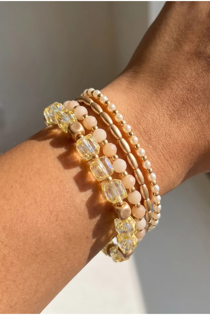 Pearl And Crystal Beaded Stretch Bracelet Set