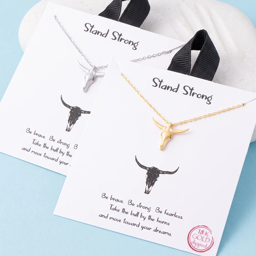 Stand Strong Bull Skull Pendant Necklace