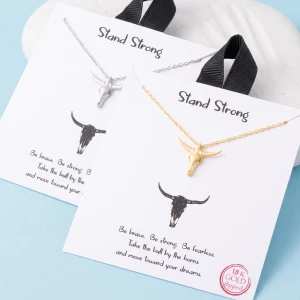 Stand Strong Bull Skull Pendant Necklace