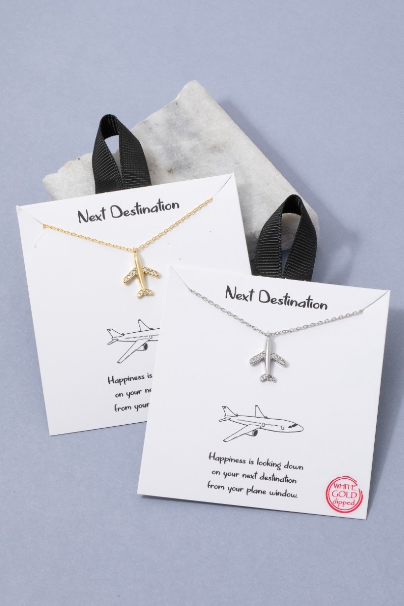 Gold Dipped Pave Airplane Pendant Necklace
