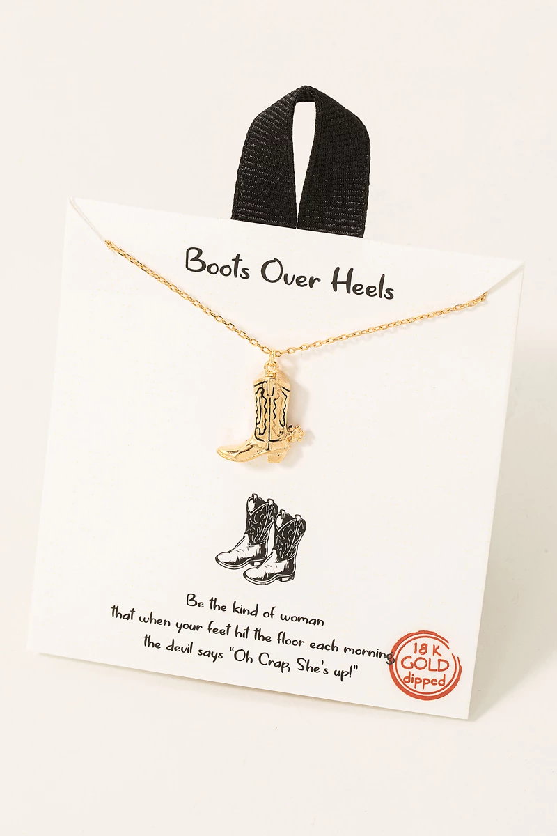 Gold Dipped Western Cowboy Boots Pendant Necklace