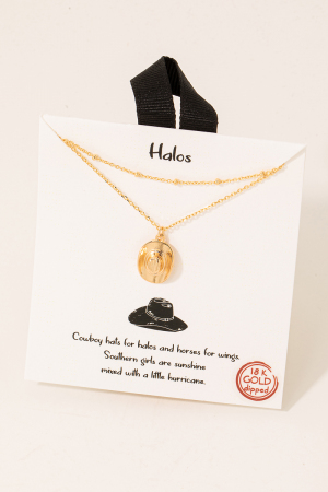 Gold Dipped Cowboy Hat Pendant Layered Necklace