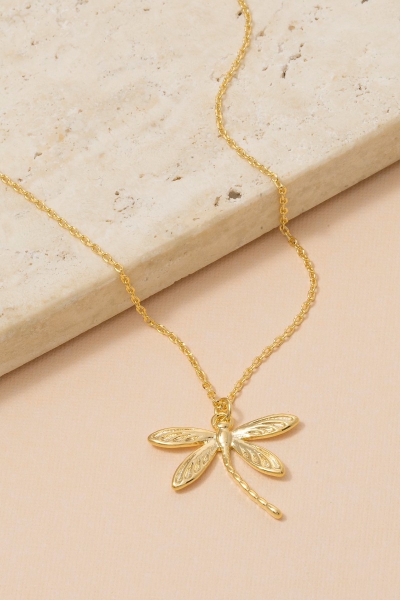 Gold Dipped Dragonfly Pendant Necklace