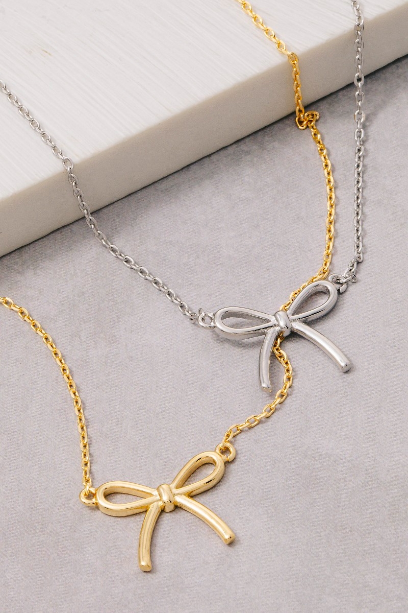 Gold Dipped Ribbon Bow Pendant Necklace