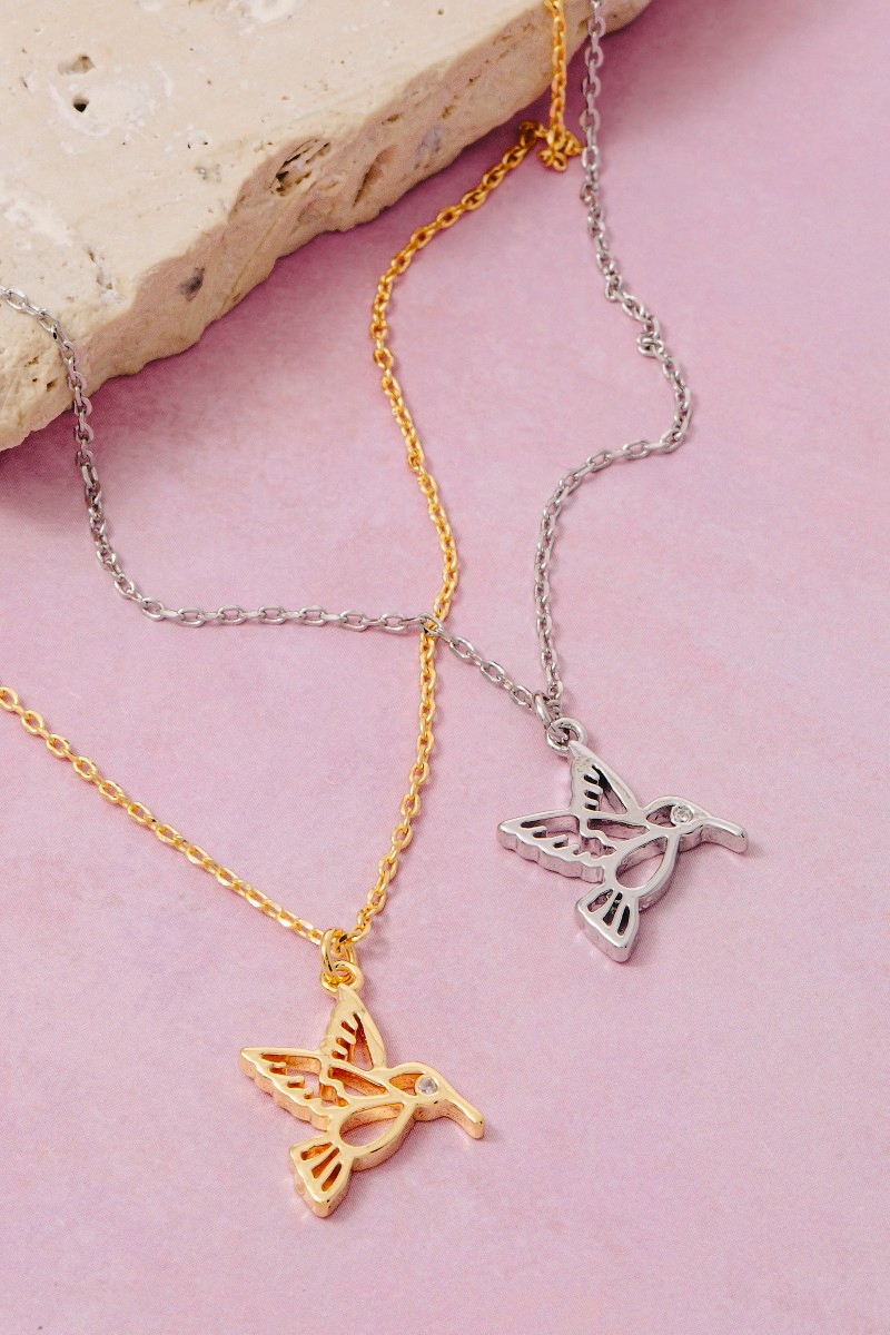Gold Dipped Hummingbird Pendant Necklace