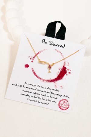 Gold Dipped Cz Pouring Wine Pendant Necklace
