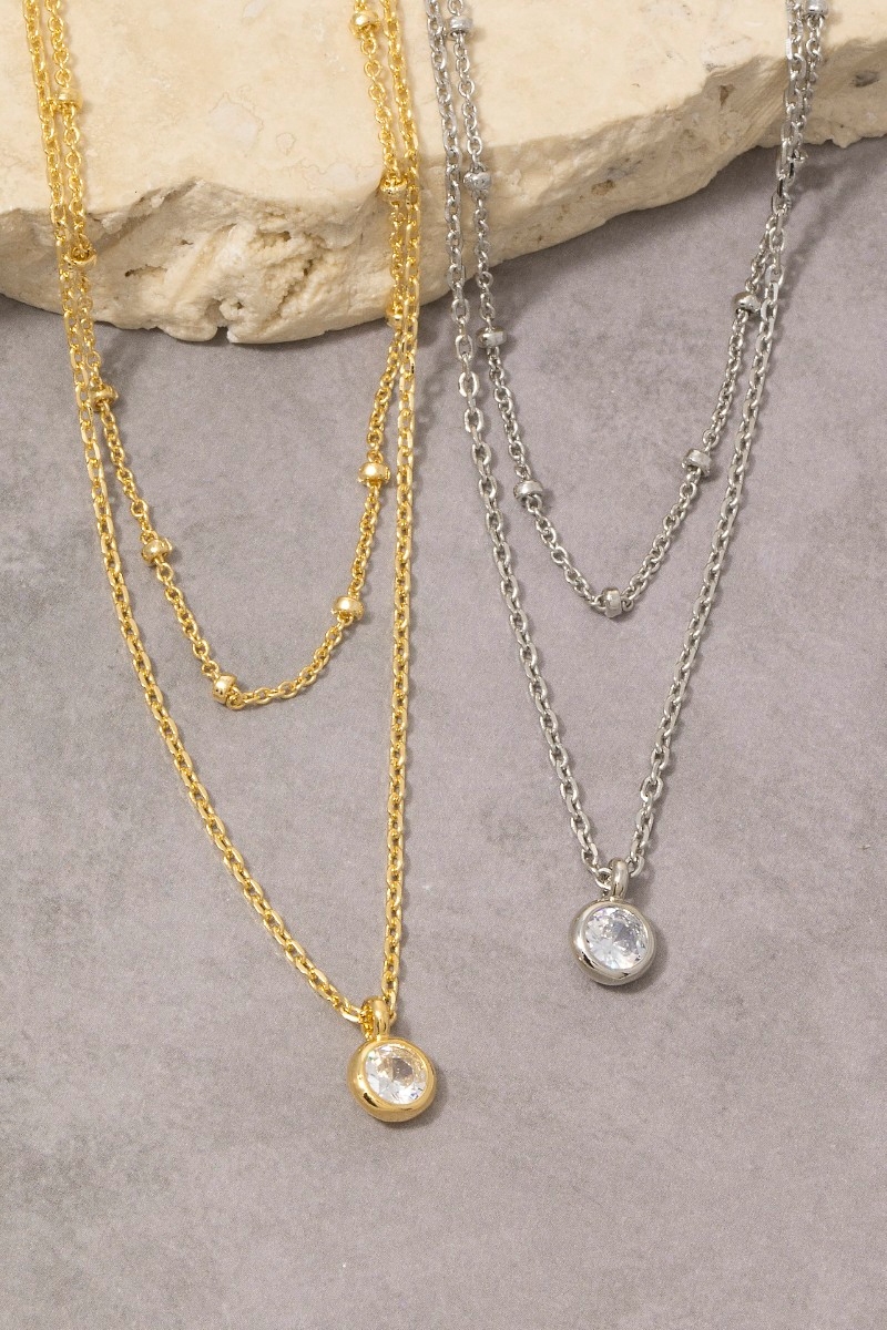 Gold Dipped Dainty Chain Layered Cz Charm Necklace