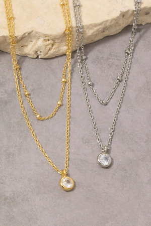 Gold Dipped Dainty Chain Layered Cz Charm Necklace