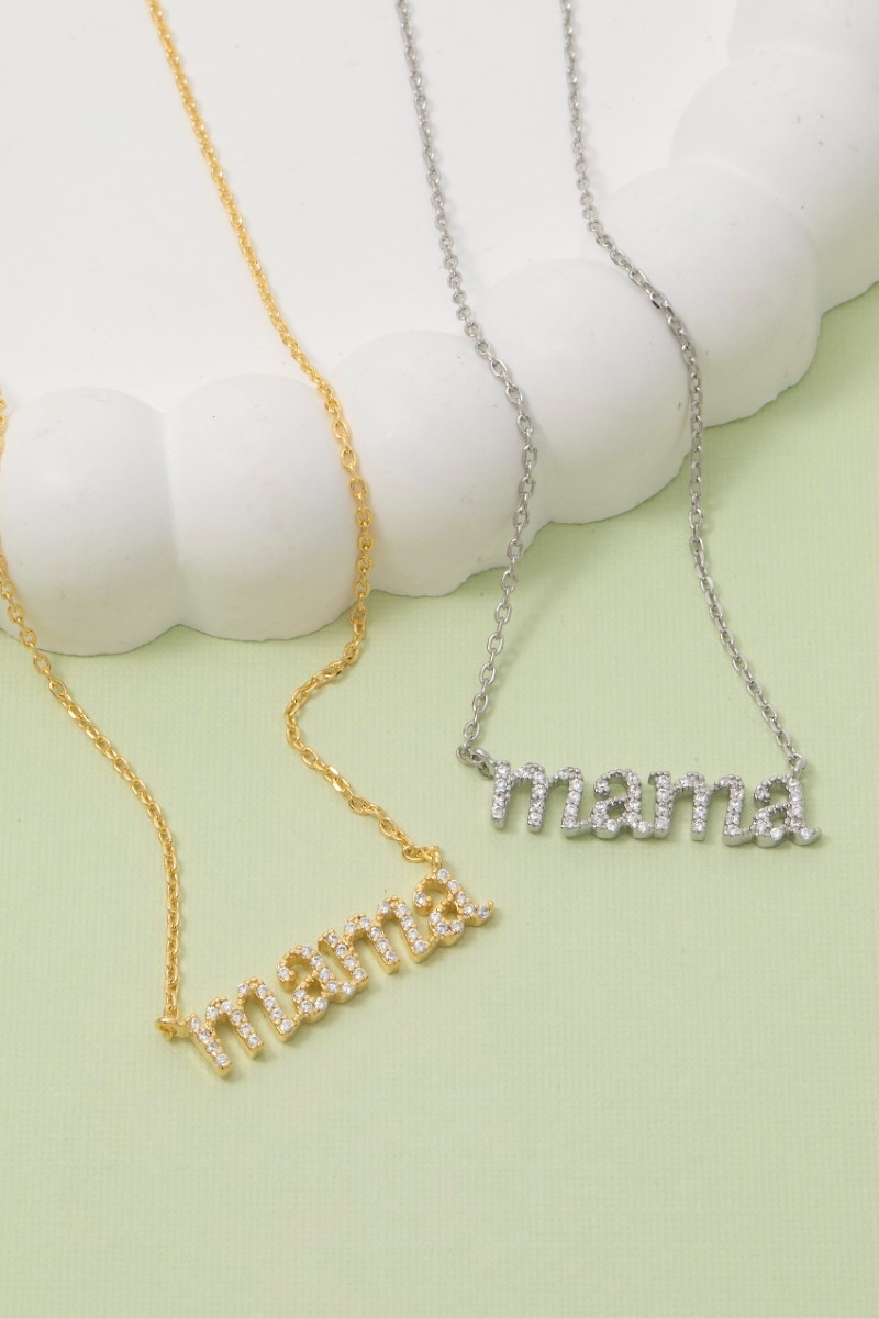 Gold Dipped Cz Pave Mama Pendant Necklace