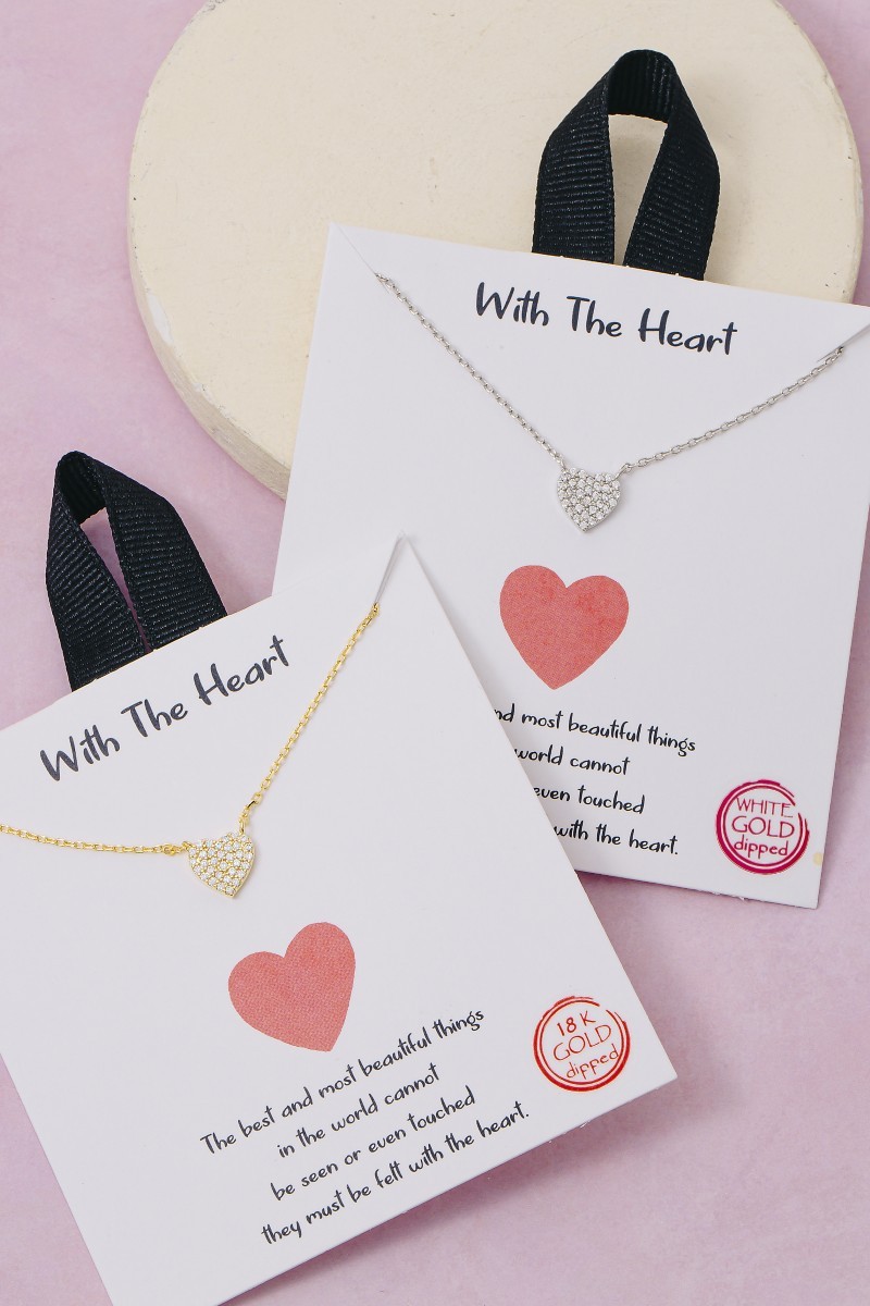 Gold Dipped Full Cz Pave Heart Pendant Necklace