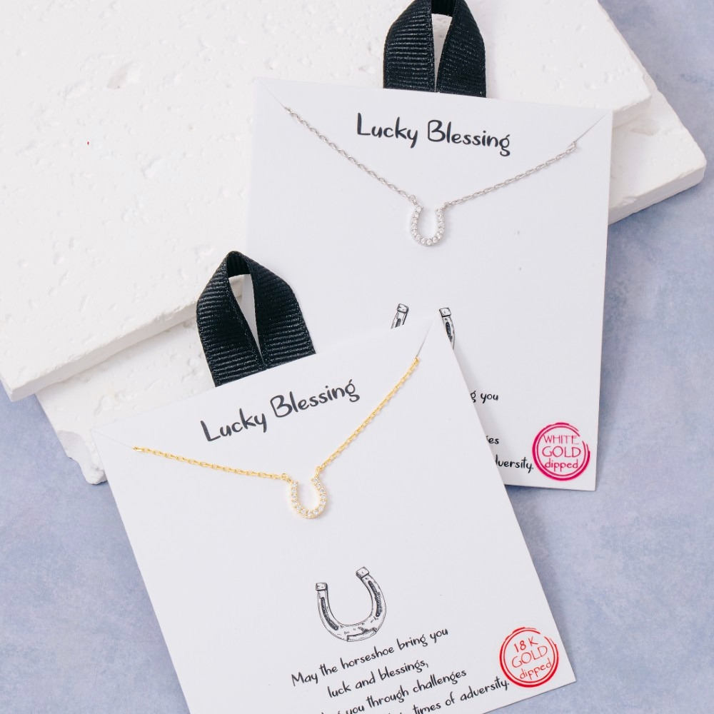 Gold Dipped Cz Pave Western Horse Shoe Pendant Necklace