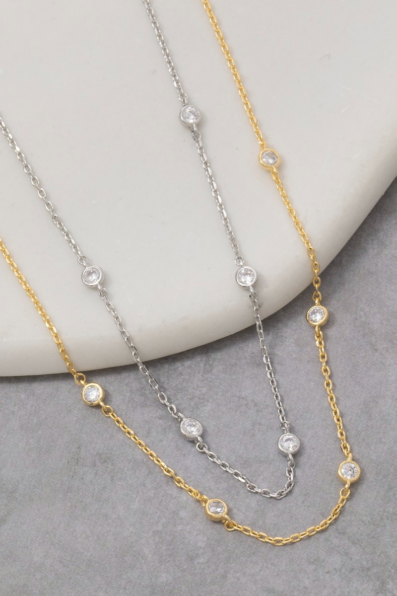 Gold Dipped Mini Cz Station Chain Necklace