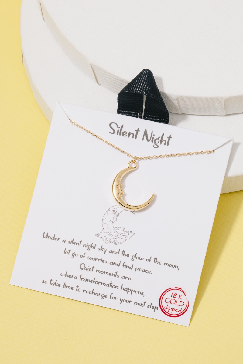 Gold Dipped Moon Face Pendant Necklace