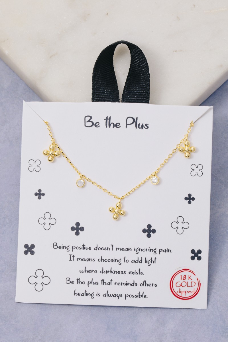 Gold Dipped Clover Cz Station Charms Chain Necklace