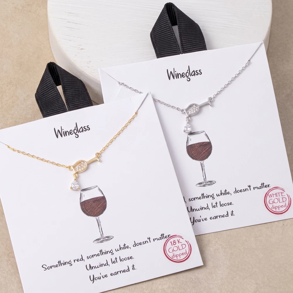 Pave Cz Wine Glass Charm Teardrop Drop Necklace