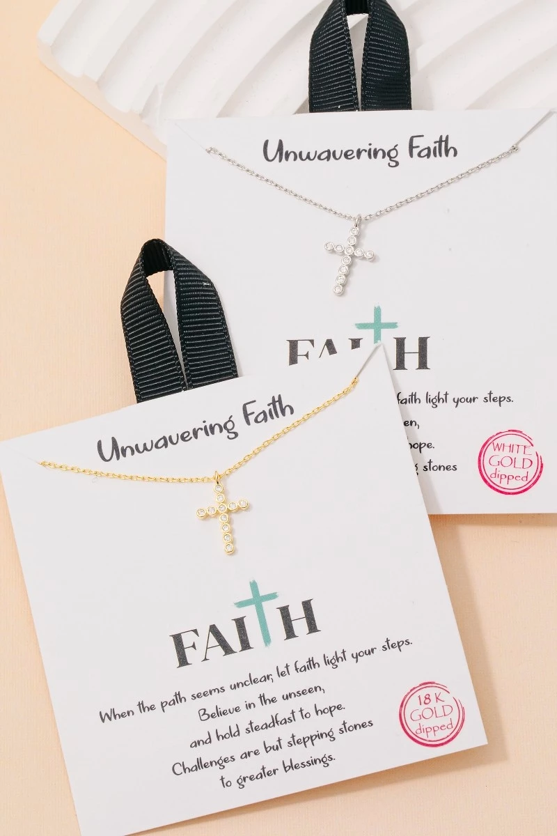 Gold Dipped Cz Pave Dainty Cross Pendant Necklace