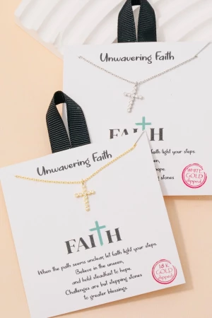 Gold Dipped Cz Pave Dainty Cross Pendant Necklace