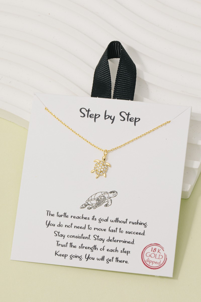 Gold Dipped Cz Pave Turtle Pendant Necklace