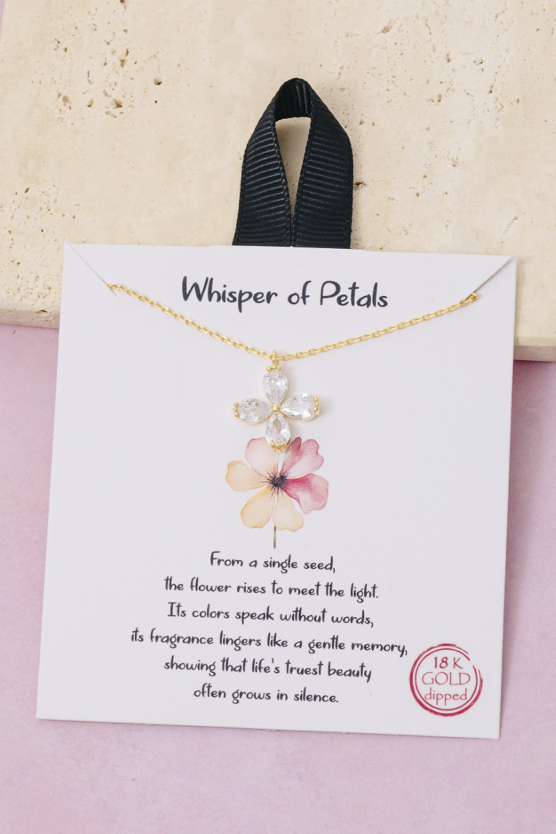 Gold Dipped Cz Flower Petals Pendant Necklace