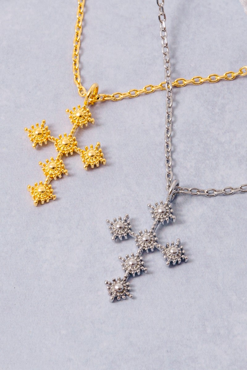 Gold Dipped Starburst Cluster Cross Pendant Necklace