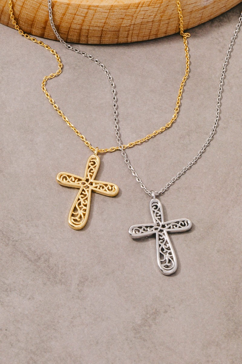 Gold Dipped Filigree Cross Pendant Necklace
